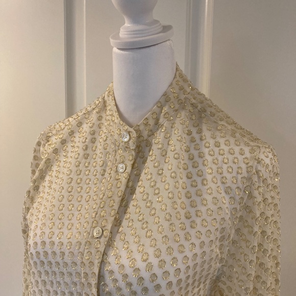 Equipment Cream Gold Polka Dot Silk Blend Button Down Blouse - Picture 7 of 7